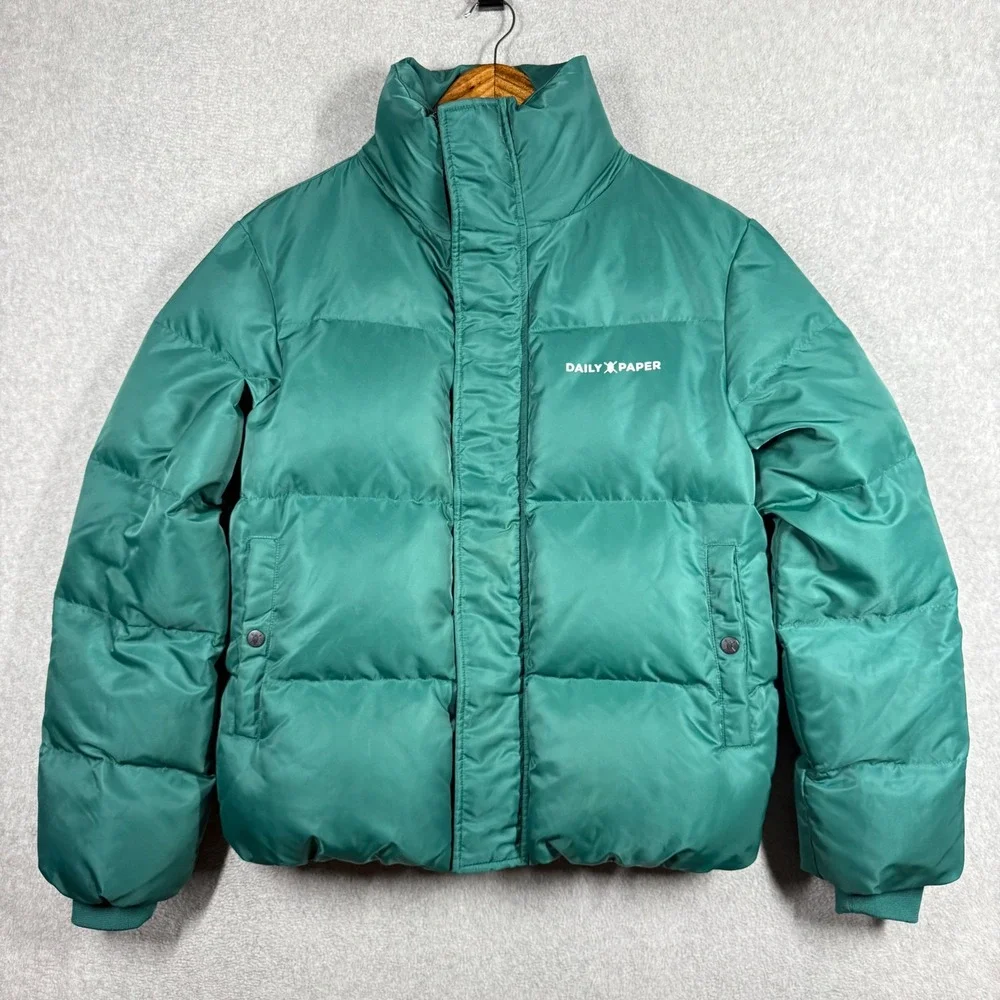 Daily Paper Mens Unisex Down Puffer Jacket Teal Green Size Small 18F1OU01